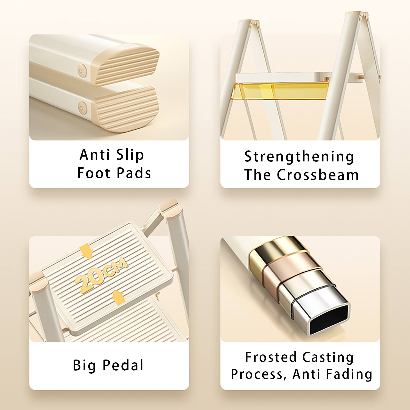 Anti Slip Foot Pads  
Strengthening The Crossbeam  
Big Pedal 20CM  
Frosted Casting Process, Anti Fading