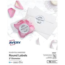 Avery - Easy Peel Inkjet Embossed Foil Round Labels, 2" Dia, 96 Labels/Pack - Silver