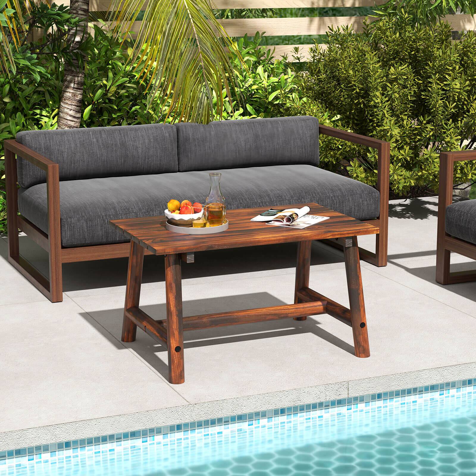 Alt View 1. Costway - Costway Outdoor Coffee Table with Slatted Tabletop Rectangle Side Table for Garden - Brown.
