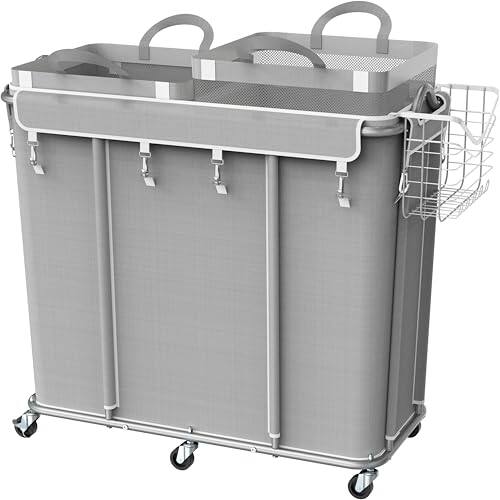 Front. Vulpecula Spade - Simple Houseware Extra Large 2 Section Rolling Laundry Cart 265 Liter – Heavy Duty Hamper with 2 Removable Bags & 6 - ‎Gray.