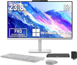 Lenovo - Upgraded - A100 23.8" FHD All-in-One Desktop,Intel N100,16GB DDR5,1TB SSD+1TB Dock,UHD Graphics,Win11 Pro - Cloud Grey