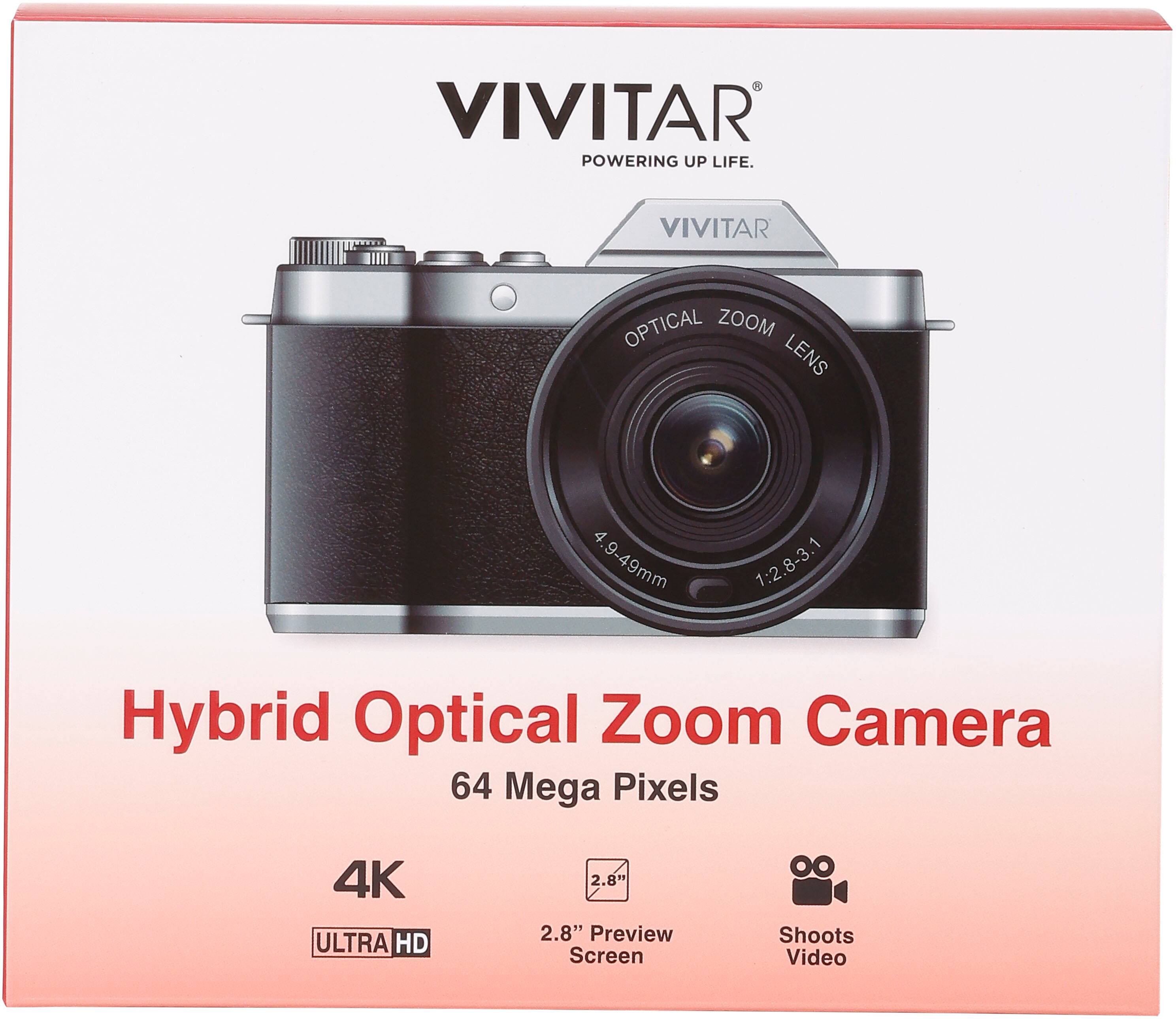 VIVITAR POWERING UP LIFE. VIVITAR OPTICAL ZOOM LENS 4.9-49mm 1:2.8-3.1 Hybrid Optical Zoom Camera 64 Mega Pixels 4K ULTRA HD 2.8" Preview Screen Shoots Video