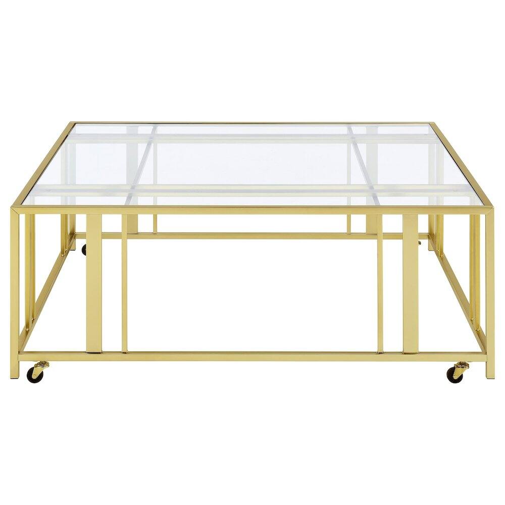 Alt View 2. Coaster Co. of America - Adri Square Glass Top Coffee Table with Casters Matte Brass - Gold.