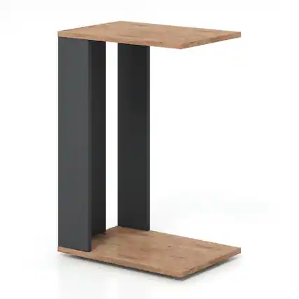 Front. Pefilos - 2-Tier C-Shaped Side Table with Universal Wheels and Shelf-Rustic Brown, End Table - Brown.