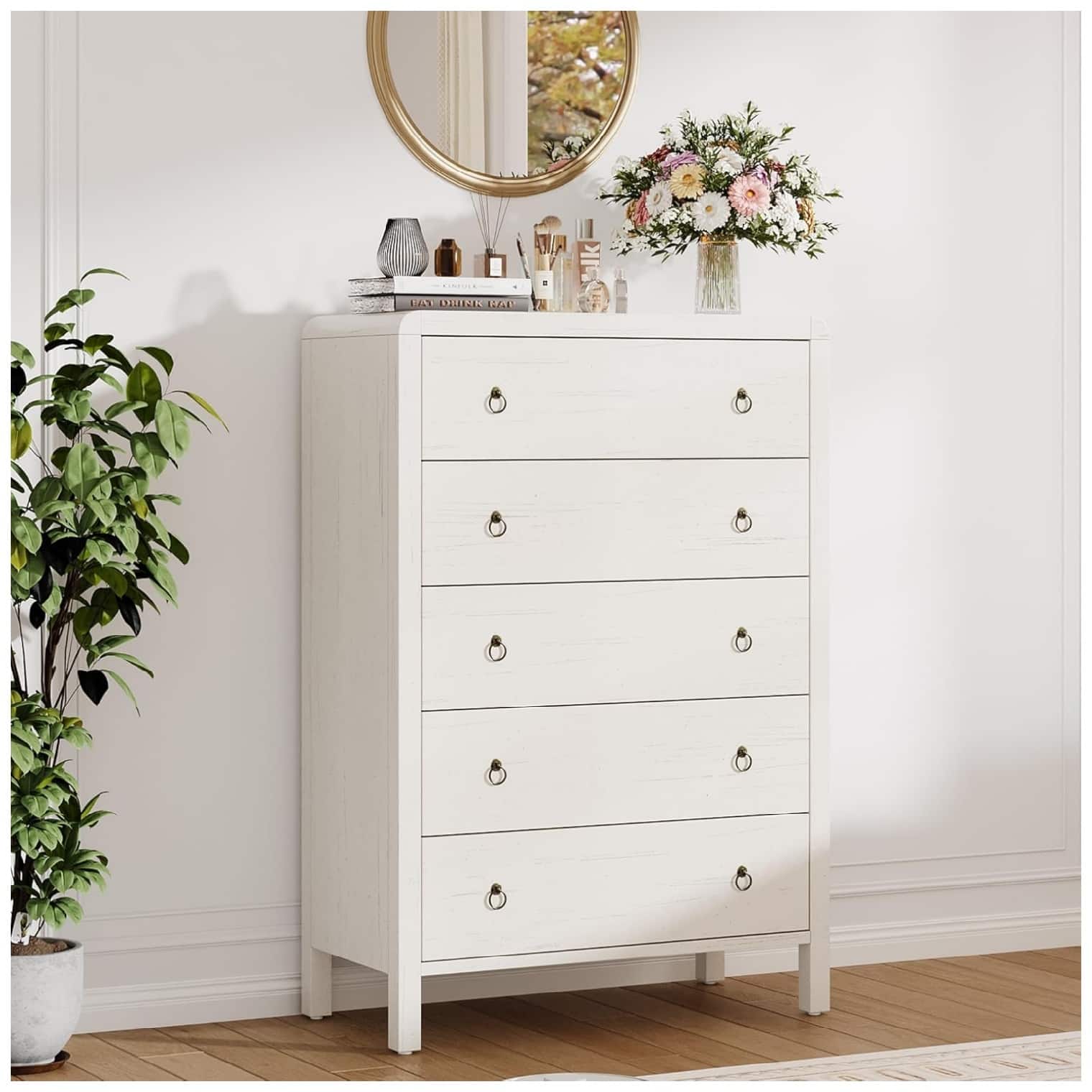GARVEE - Modern 5 Drawer Dresser for Bedroom, Chest of Dressers, Dresser for Closet - Antique White