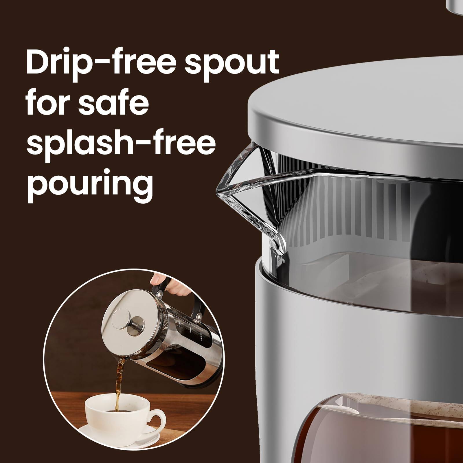 Drip-free spout for safe splash-free pouring