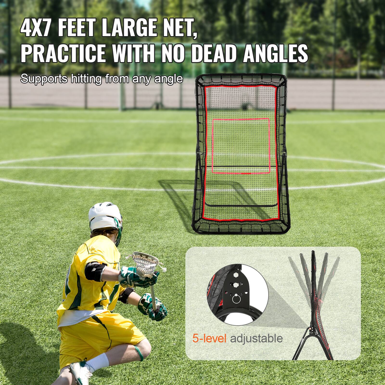 4X7 FEET LARGE NET, PRACTICE WITH NO DEAD ANGLES, Supports hitting from any angle, 5-level adjustable