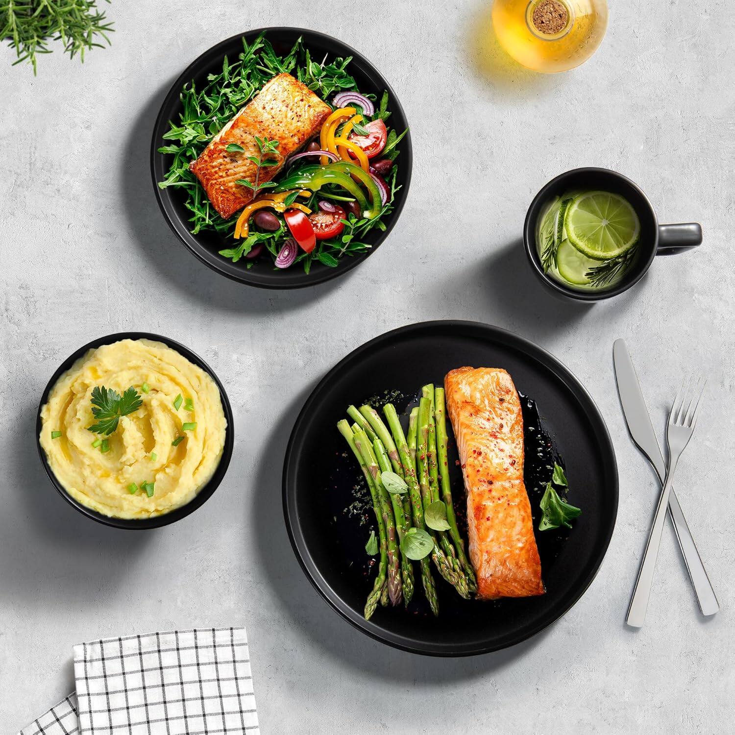 Back. Zulay Kitchen - Zulay Kitchen Terra Plates and Bowls Sets - 16 Piece Modern Stoneware Dish Set for 4 - Black.