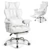 Front. Costway - Big and Tall Executive Office Chair with Footrest Lumbar Support - White.