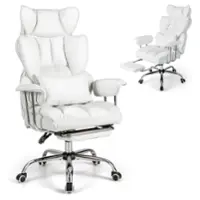 Costway - Big and Tall Executive Office Chair with Footrest Lumbar Support - White - Front_Zoom
