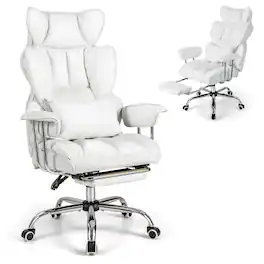 Costway - Big and Tall Executive Office Chair with Footrest Lumbar Support - White