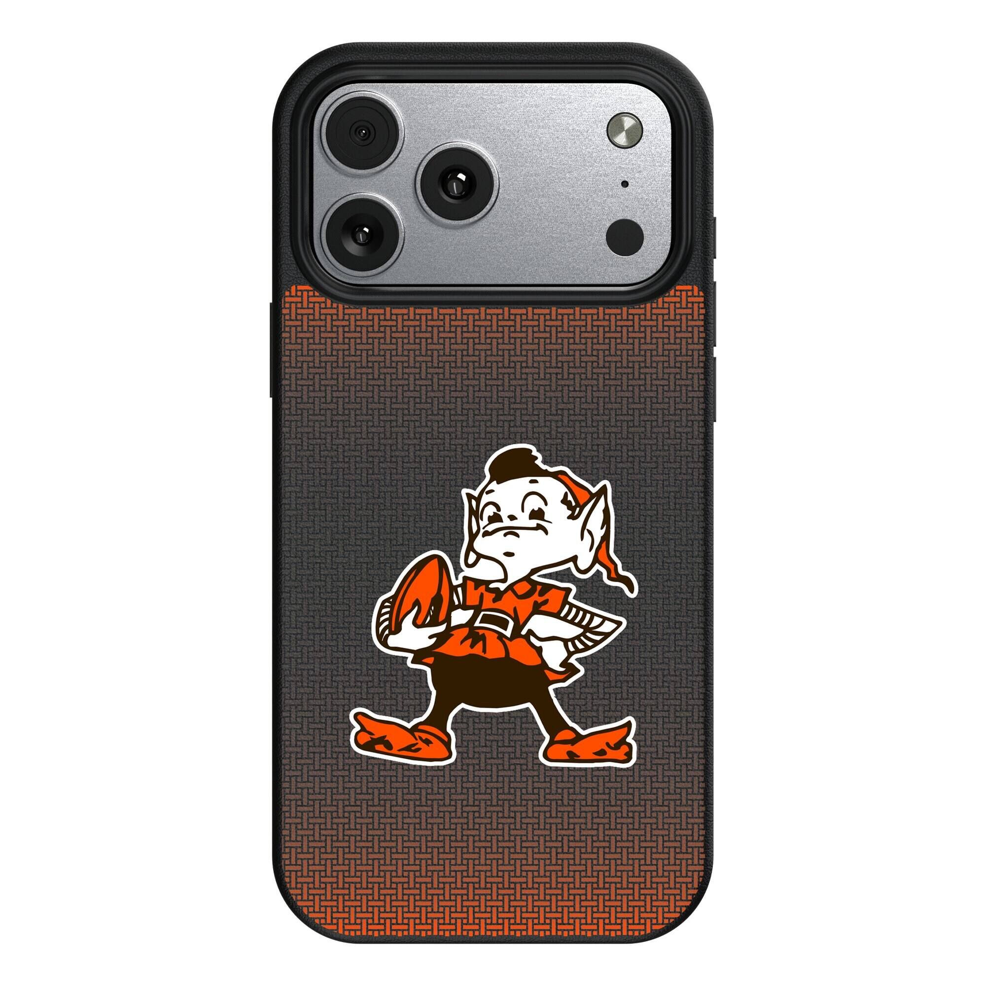 Front. Keyscaper - Cleveland Browns Linen Logo iPhone Magnetic Bump Case - 17 Pro Max - Black.