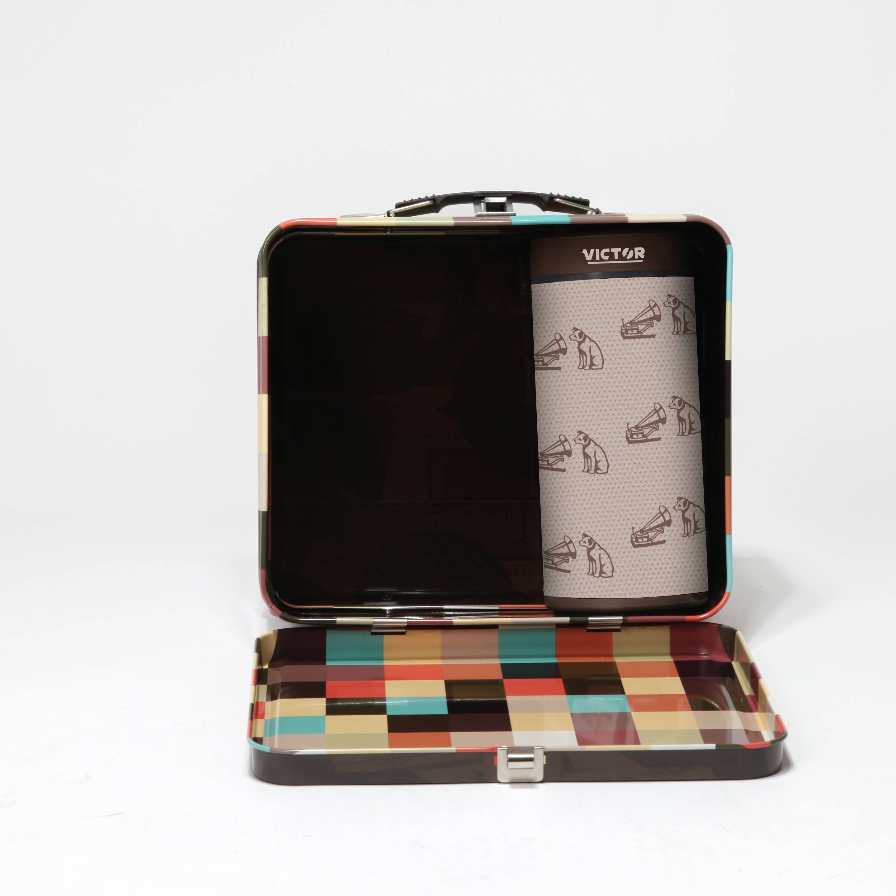 Angle. Victor Audio - Bluetooth Speaker with Retro Lunchbox Combo.