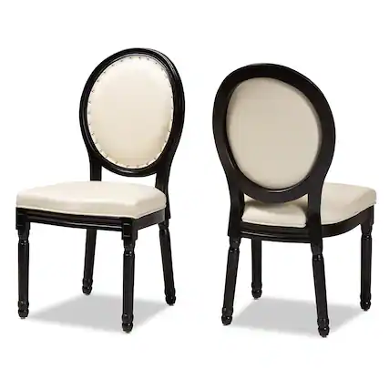 Front. Baxton Studio - Louis Traditional Faux Leather Upholstered and Finished Wood 2-Piece Dining Chair Set - Beige/Black.