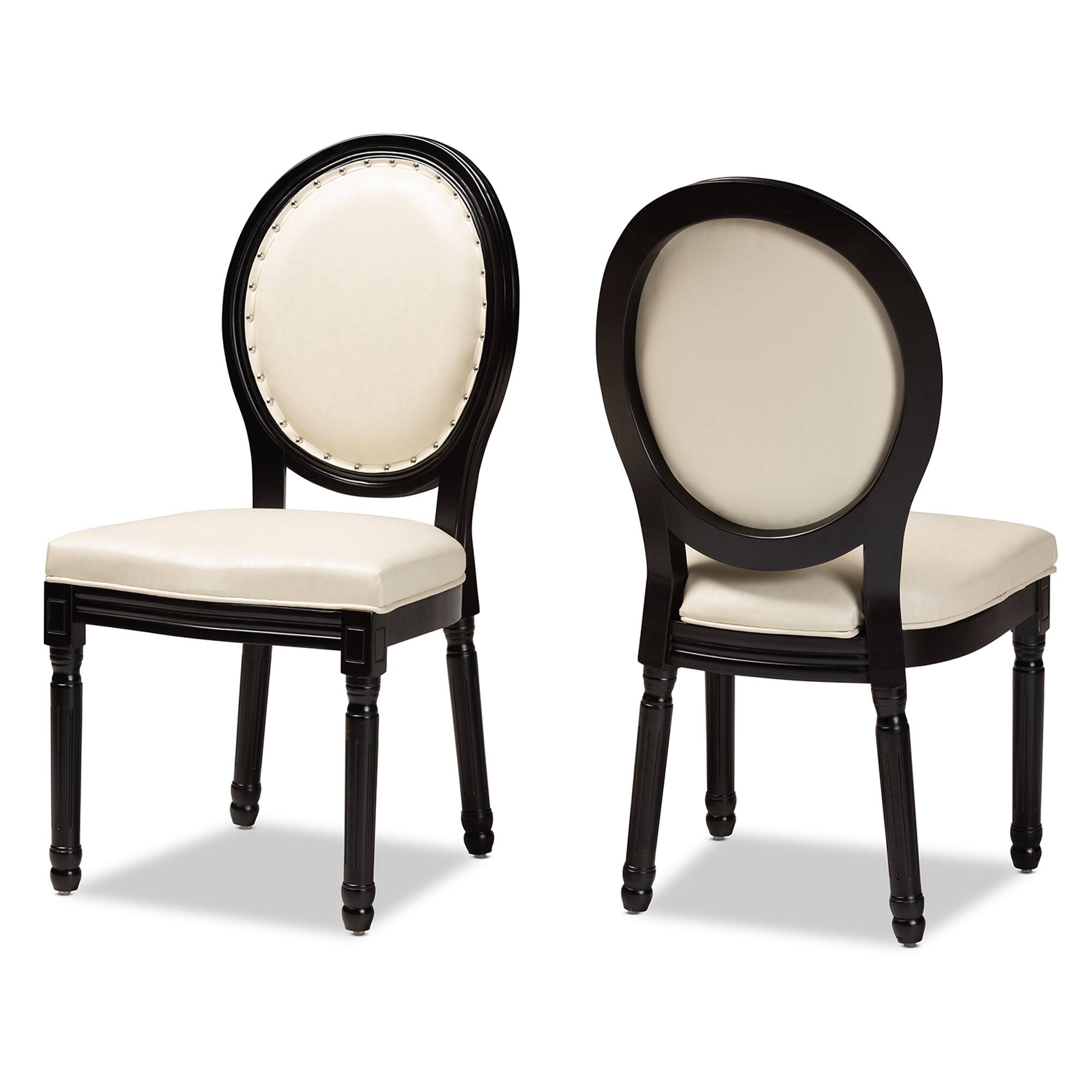 Front. Baxton Studio - Louis Traditional Faux Leather Upholstered and Finished Wood 2-Piece Dining Chair Set - Beige/Black.