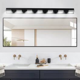 LUCKY ONE - 7-Light LED Vanity Light, Wall Mount Sconce for Bathroom Mirror, Sleek Minimalist Design - Black