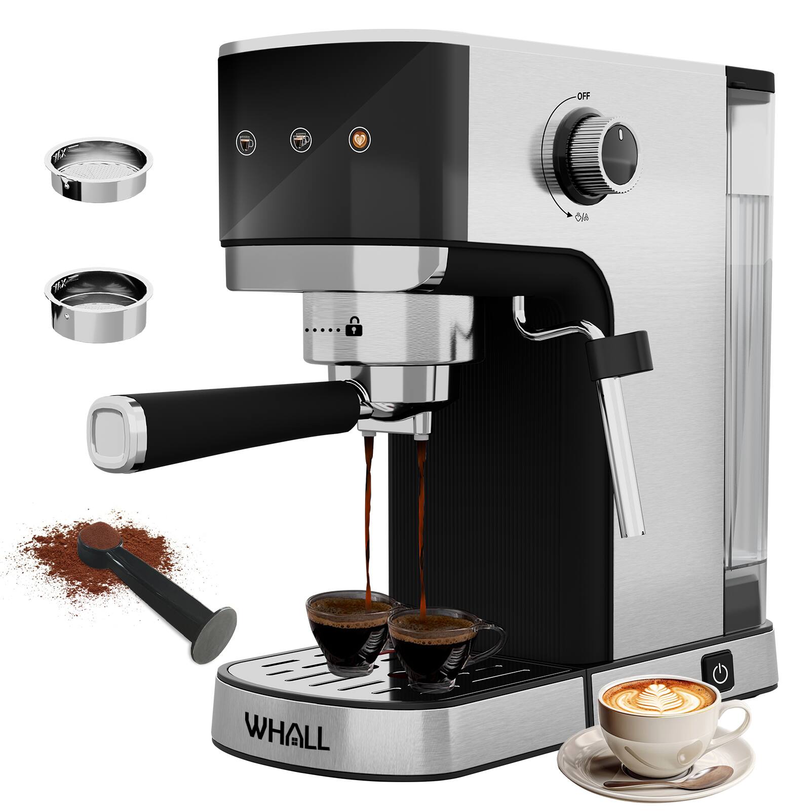 WHALL - Touchscreen Espresso Machine 20 Bar,Espresso Coffee Maker with Milk Frother Steam Wand - Stainless Steel