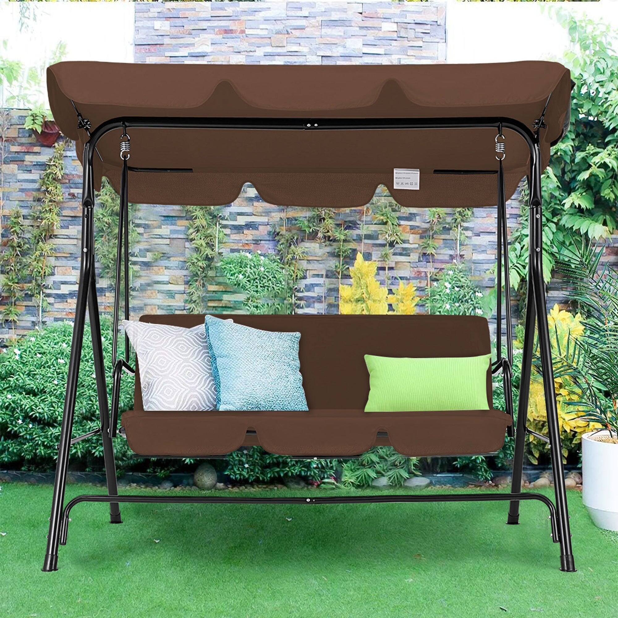 Alt View 3. Boyel Living - 3 Person Metal Patio Swing with Removable Cushion Outdoor Porch Swing Chair - Brown.