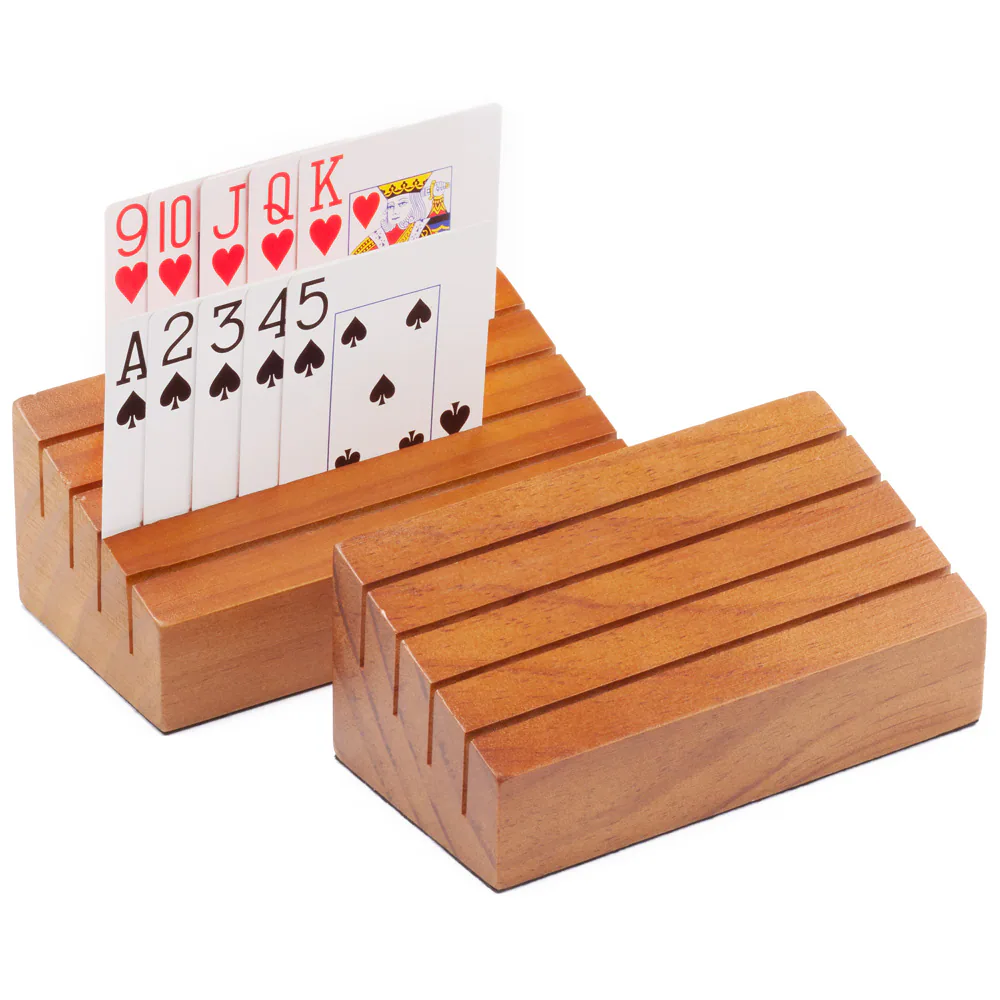 GSE Games & Sports Expert - 6" Set of 2 Wooden Playing Card Holders Tray Racks Organizer Set for Kids Seniors Adults