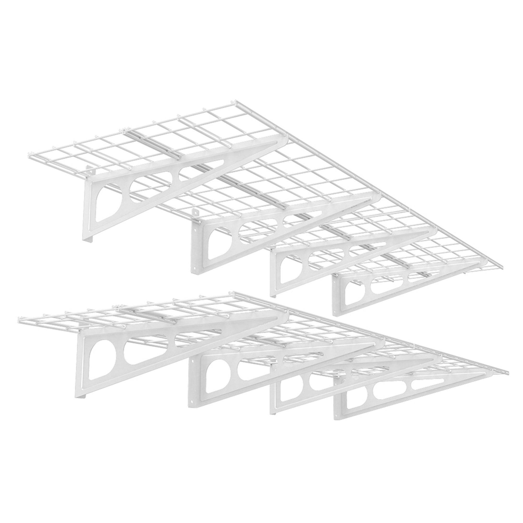 Angle. Fleximounts - 36 in. W x 24 in. D Steel Garage Wall Shelf in (4-Pack) - White.