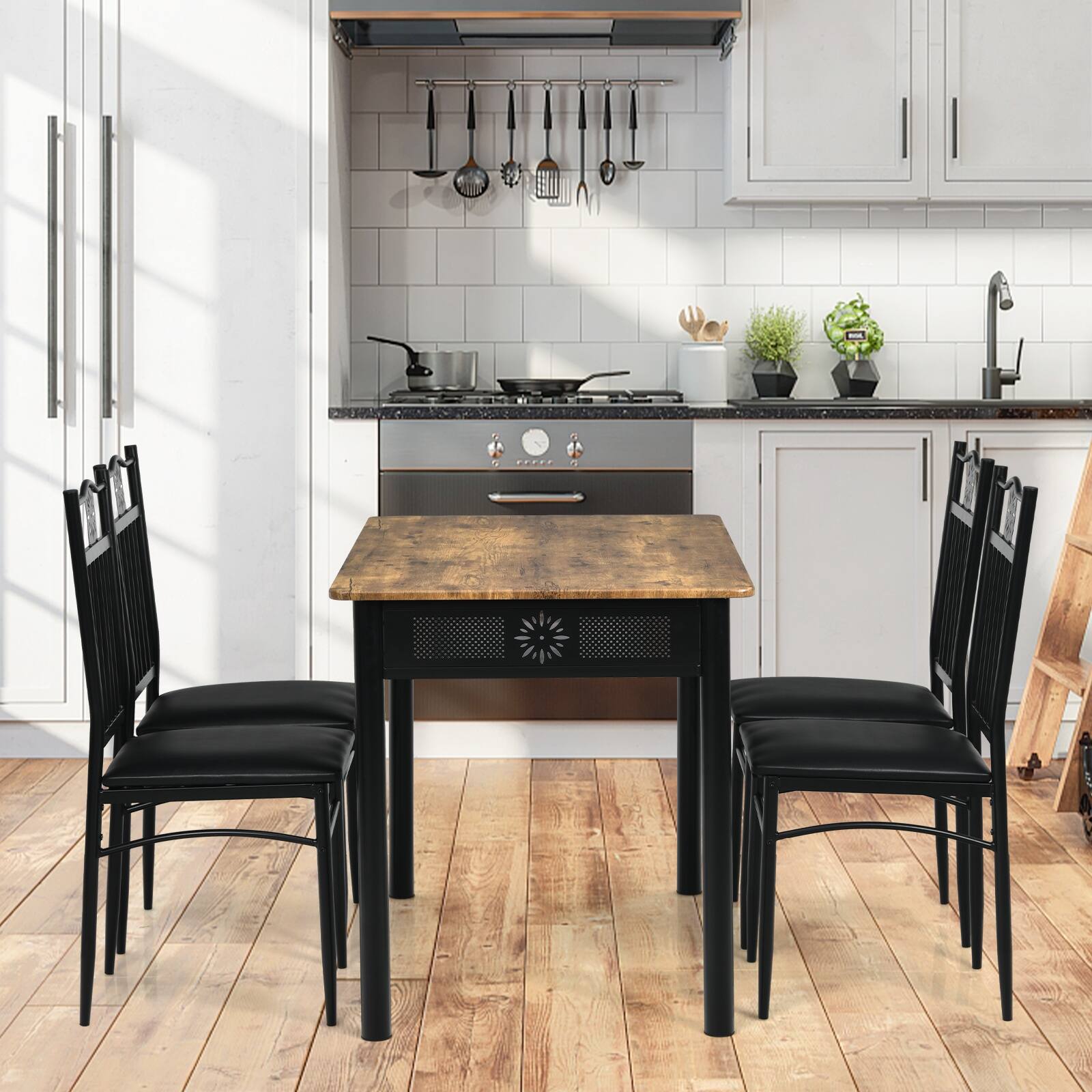 Alt View 1. Ecooso - 5 Piece Dining Set with Metal and Wood Table Plus 4 Cushioned Chairs - Black.