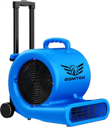 Front. BSMTEK - 5000 CFM Floor Blower, 1HP Air Mover Blower Fan with Handle Wheelkit, 3 Speeds, 4 Adjustable Angles - Blue.