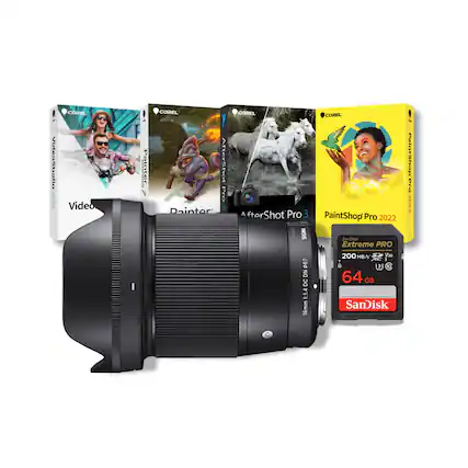 - VideoStudio Pro X10
- Painter 2022
- AfterShot Pro 3
- PaintShop Pro 2022
- SIGMA 67 DN DC 1:1.4 16mm
- SanDisk Extreme PRO 64 GB
