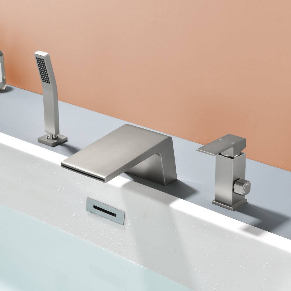 Alt View 3. Boyel Living - Brushed Nickel Bathtub Waterfall Faucet with Hand Shower and Separate Hot/Cold Handles - Brushed Nickel.