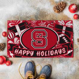 Evergreen Enterprises - NC State Wolfpack 28" x 16" Happy Holidays Christmas Turf Door Mat - Multicolor