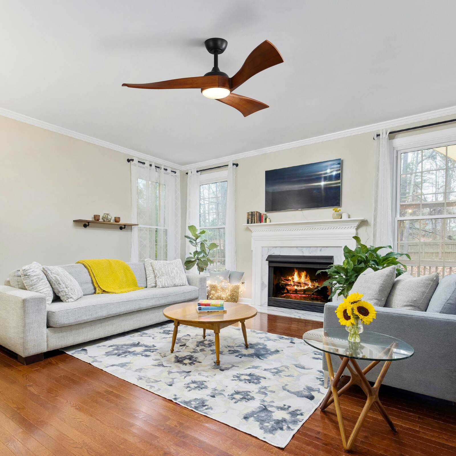 Alt View 7. Sofucor - Sofucor Ceiling Fan Bedroom Solid Wood Ceiling Fan With Light and Remote for Indoor Outdoor Farmhouse/Patios - Black Walnut Wood.