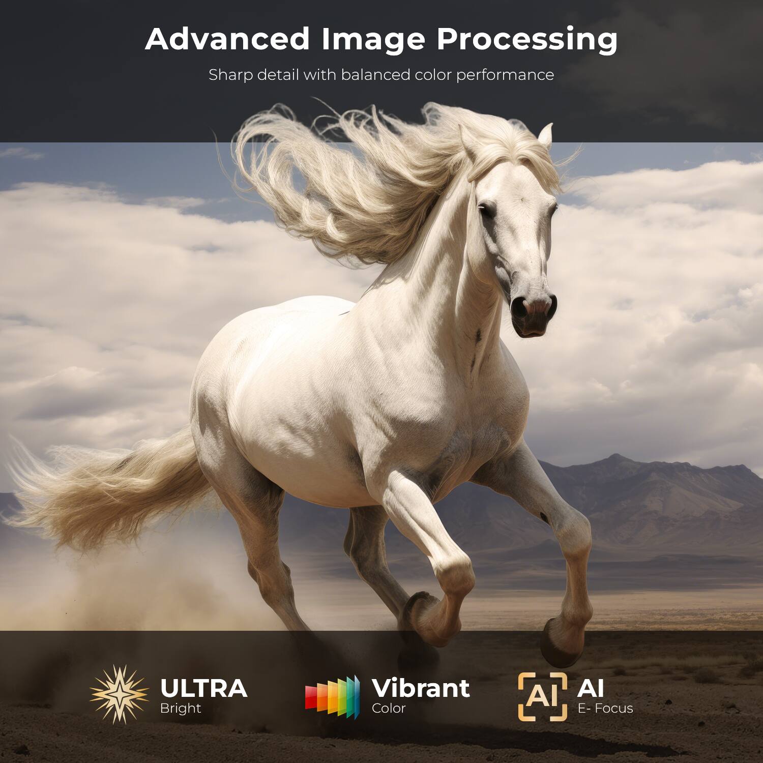 Advanced Image Processing  
Sharp detail with balanced color performance

ULTRA Bright  
Vibrant Color  
AI E-Focus