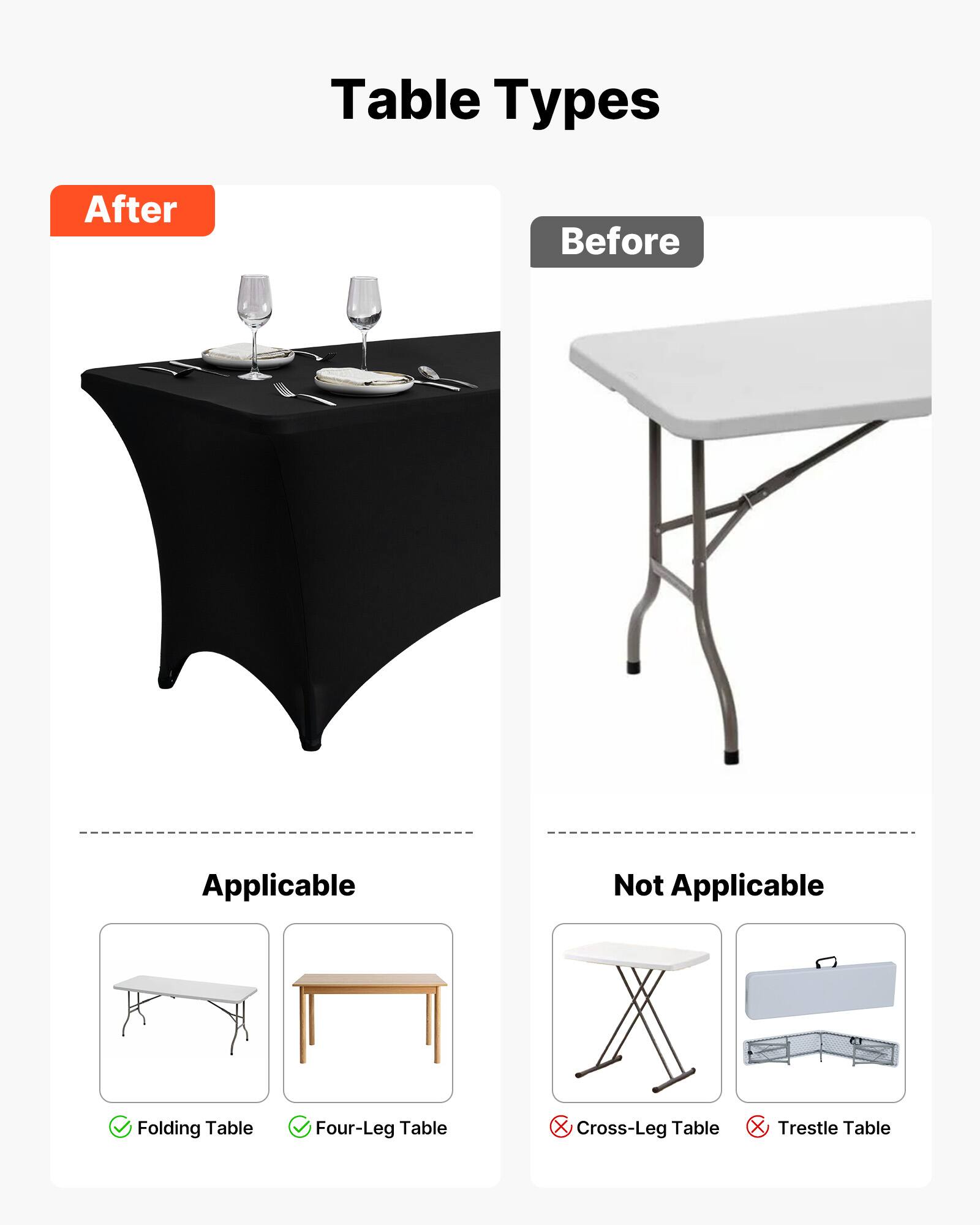 Table Types

After Before

Applicable Not Applicable

Folding Table Four-Leg Table Cross-Leg Table Trestle Table