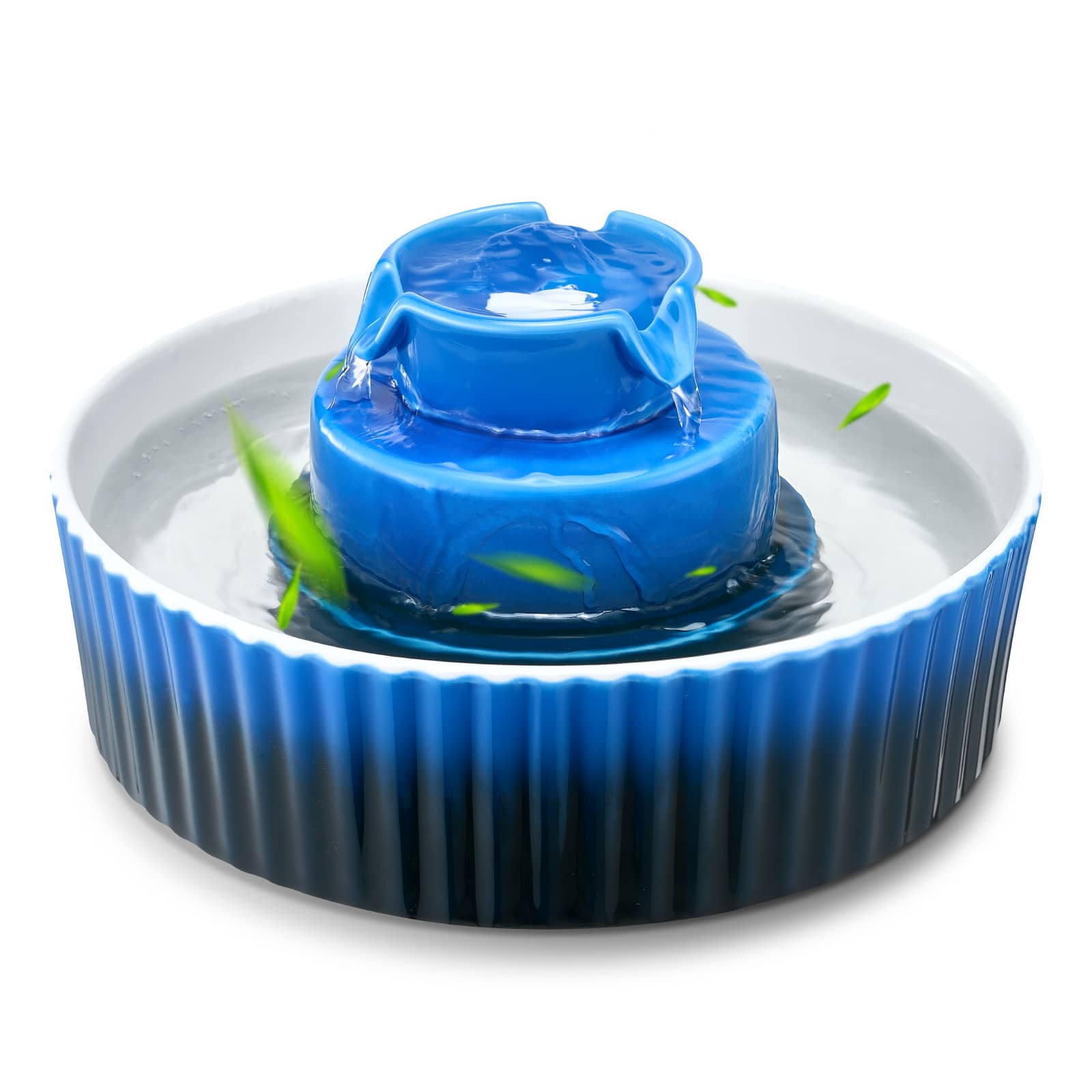 VEVOR - Ceramic Cat Water Fountain, 2.1L/71oz Porcelain Pet Fountain with Quiet Pump, 360° Access and Multi-Layer Filtration - Dark blue