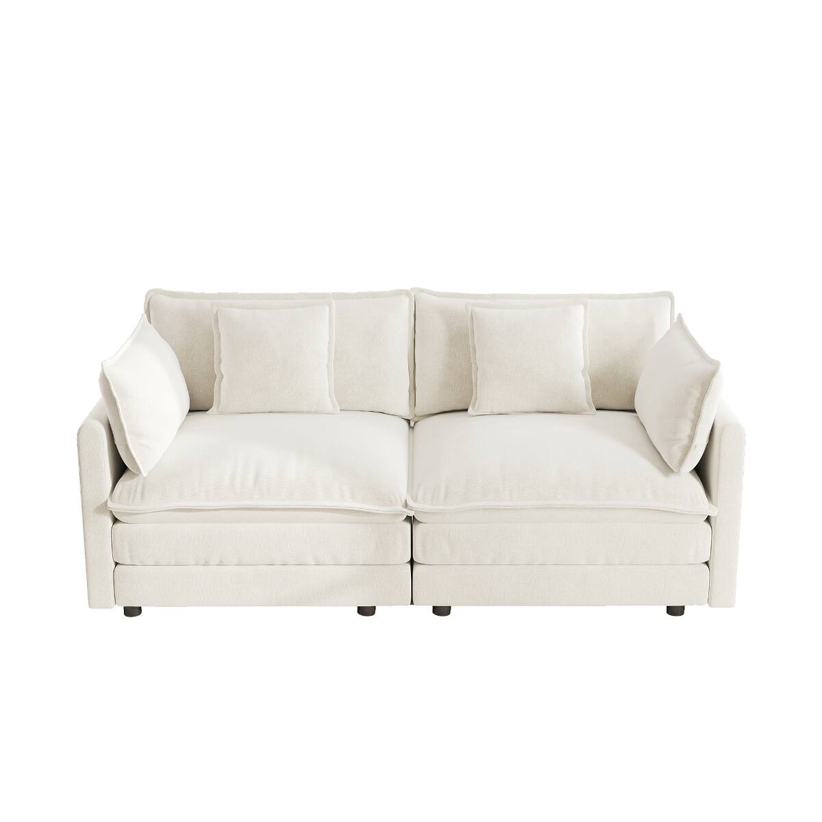 Alt View 1. Ropilly - Ropilly White Chenille Loveseat, Modern Fabric Loveseat Couch with Deep Seat and 4 Pillows - White.