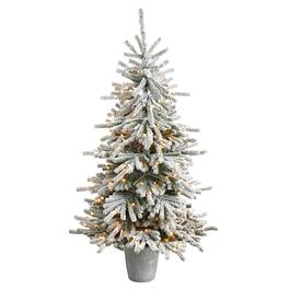 BreeBe - 6FT PVC Flocked Xmas Tree w/758 Tips & 250 LED Lights - White, Green