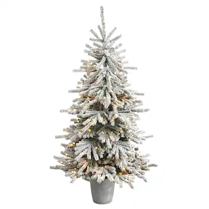 Front. BreeBe - 6FT PVC Flocked Xmas Tree w/758 Tips & 250 LED Lights - White, Green.