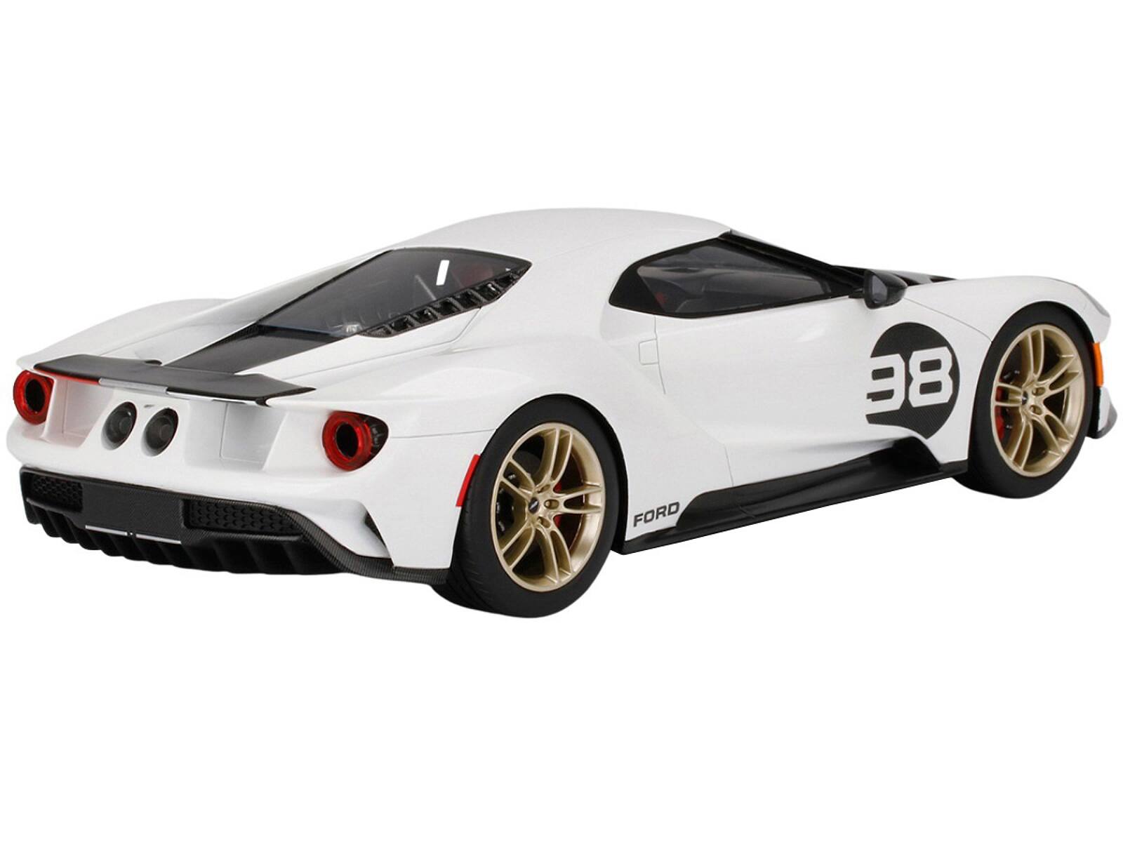 Alt View 4. Top Speed - 2021 Ford GT #98 White with Black Hood "Heritage Edition" 1/18 Model Car by Top Speed.