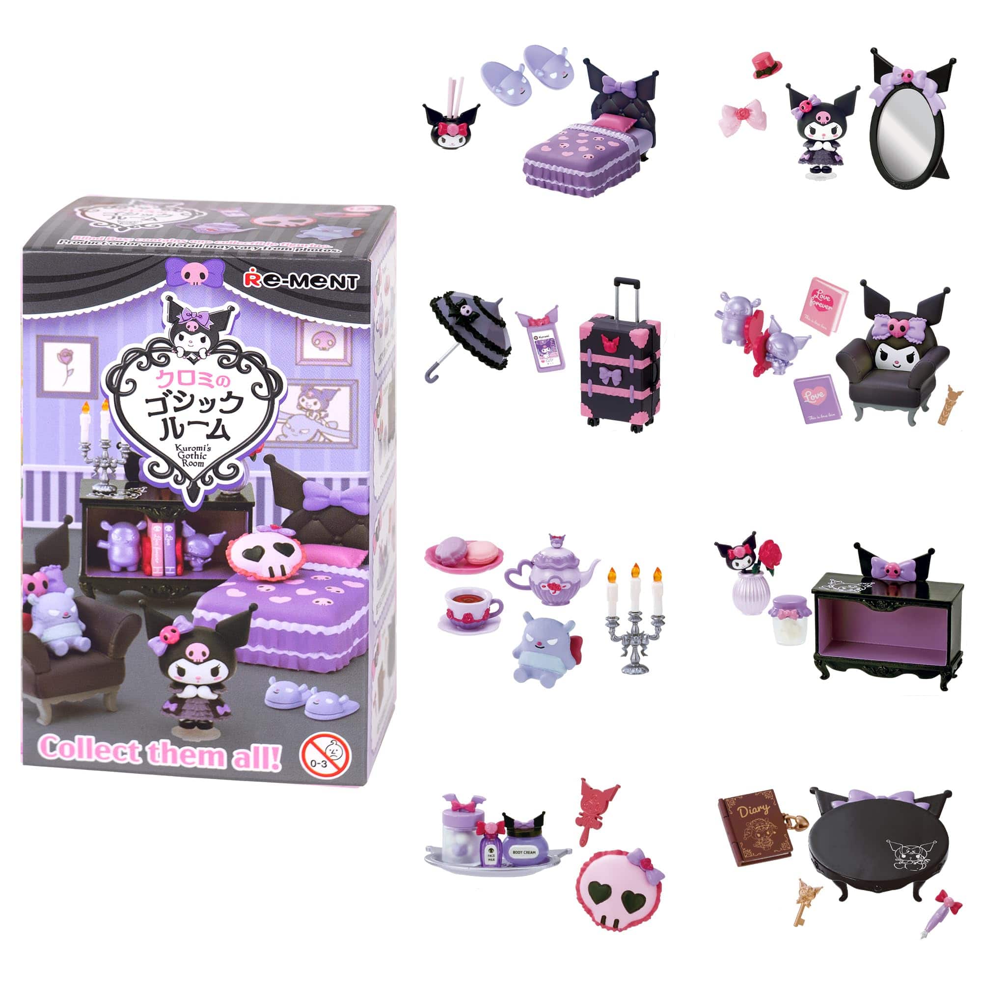 Hamee RE-MENT Hello Kitty and Friends Sanrio Diorama Mini Collectible Figure - Kuromi's Gothic Room (Blind Box)