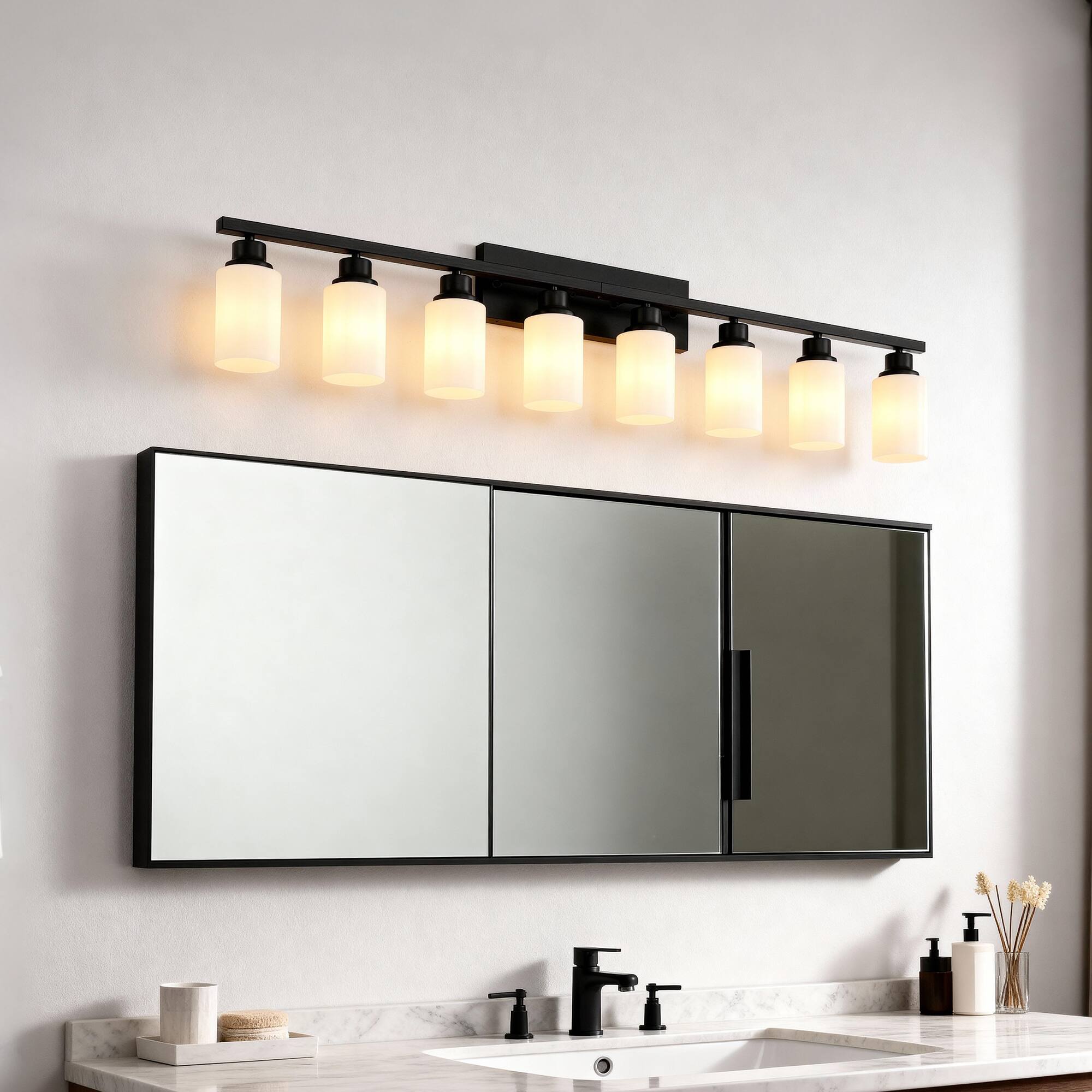 Alt View 1. Boyel Living - Wall Lamp 8 Light Bathroom Vanity Light Matte Black Bathroom Light Fixtures Modern Wall Light.