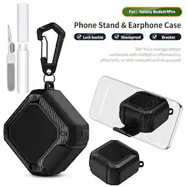 UUCOVER - For Samsung Galaxy Buds 4 / Galaxy Buds 4 Pro Protective Case with Secure Lock, Phone Stand, Carabiner and Cleaning Pen - Black