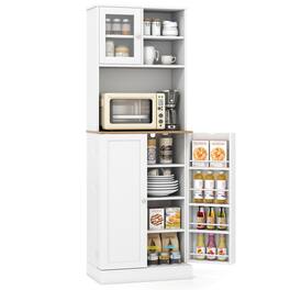 Gymax - Kitchen Pantry Cabinet w/Microwave Shelf 8 Door Shelves & 5 Adjustable Shelves - White