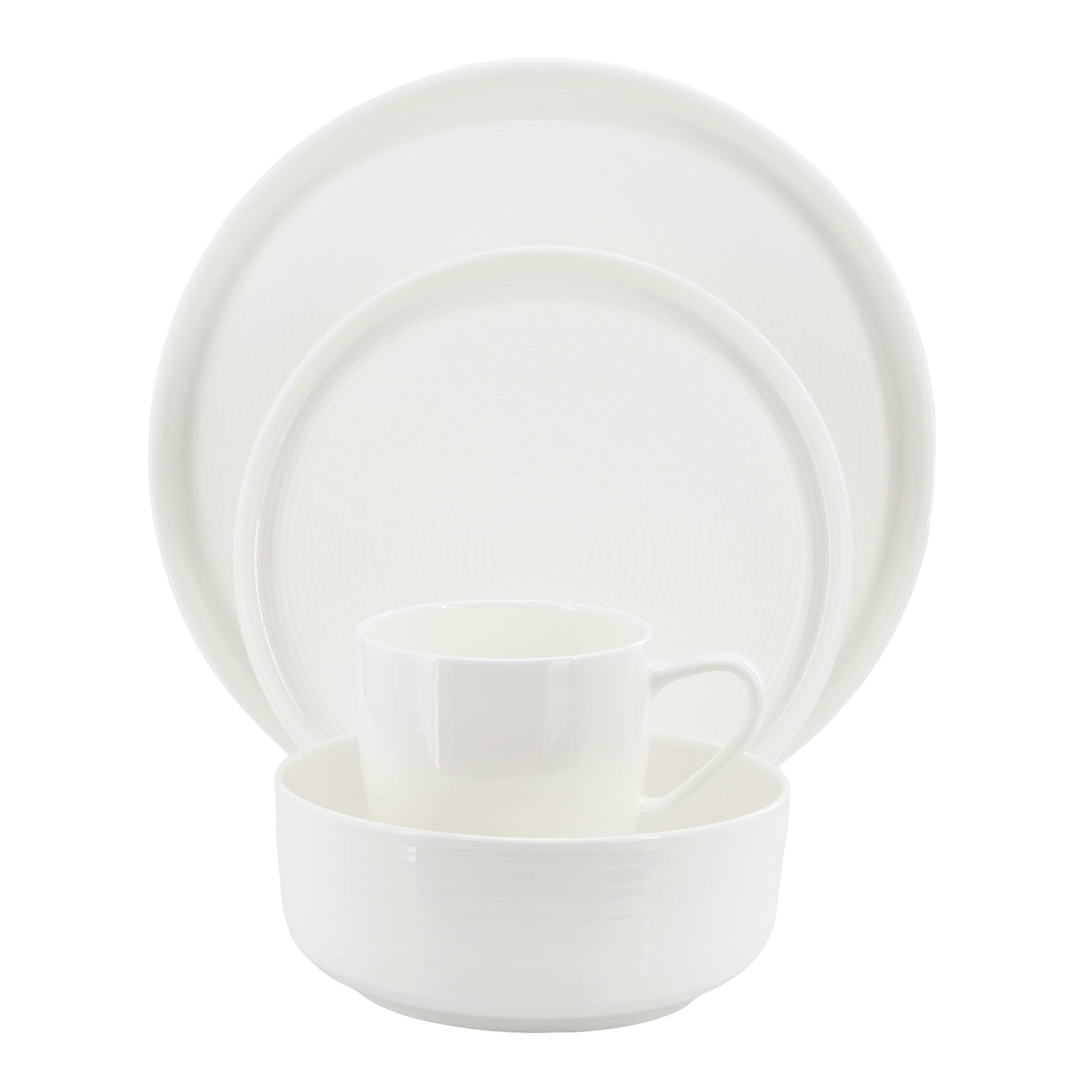 Alt View 1. Gibson - Gibson Elite Annual Rings 16 Piece Bone China Dinnerware Set in White - White.