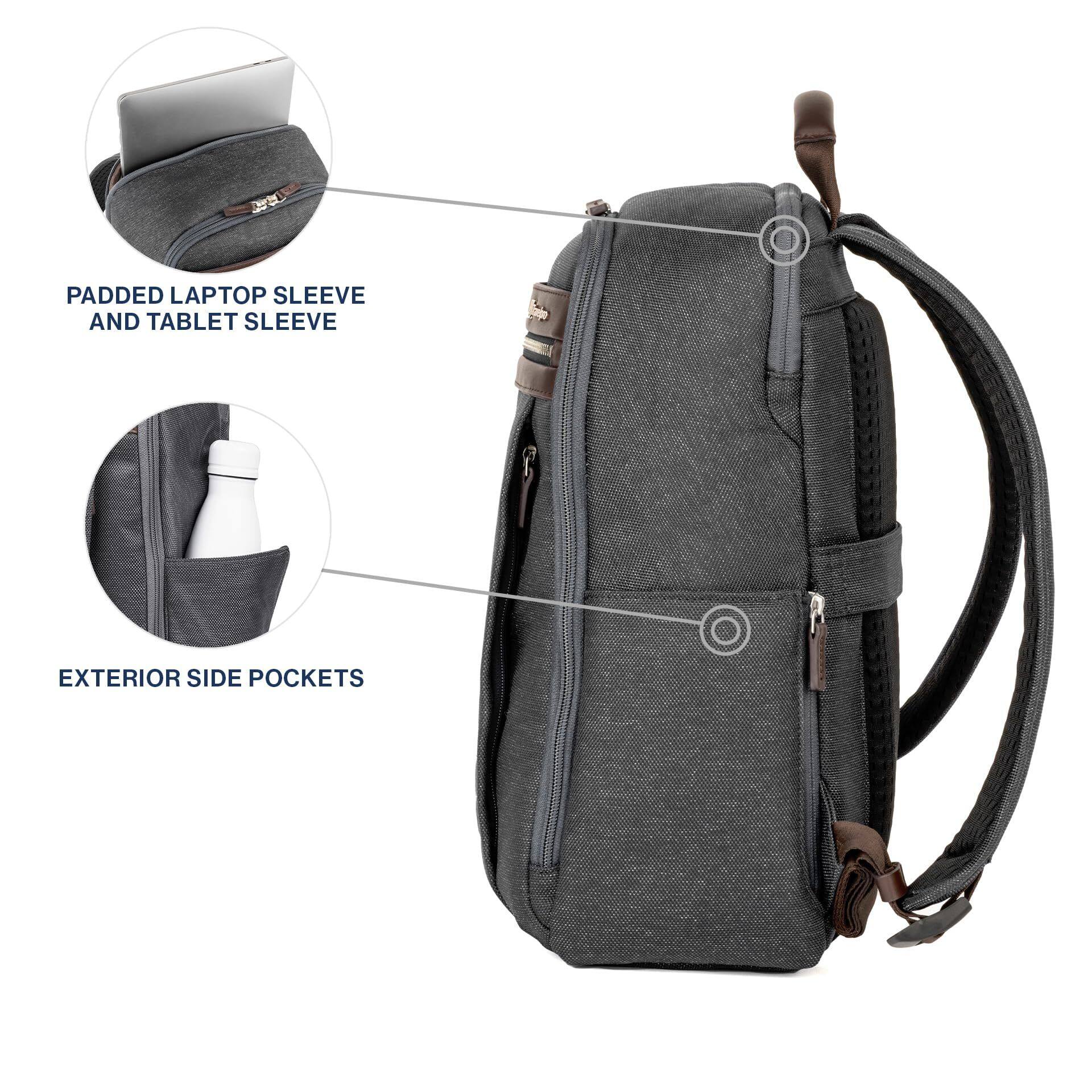 Padded Laptop Sleeve and Tablet Sleeve  
Exterior Side Pockets