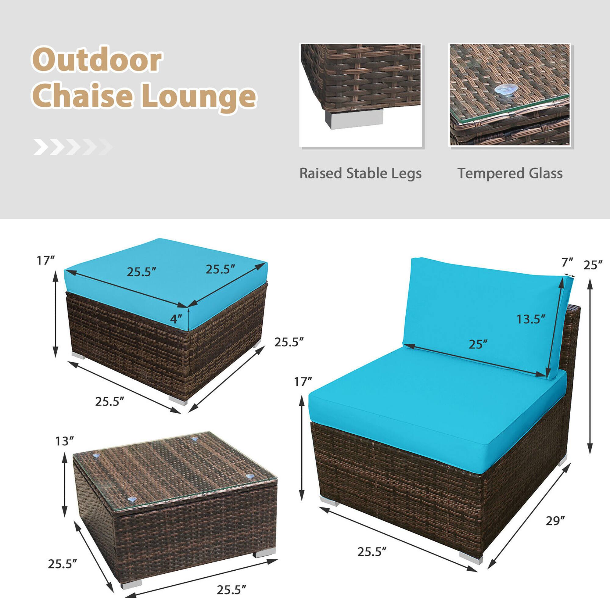 Outdoor Chaise Lounge: Raised Stable Legs, Tempered Glass, 17" 25.5" 25.5" 7" 25" 4" 13.5" 25.5" 25" 25.5" 17" 13" 29" 25.5" 25.5" 25.5"