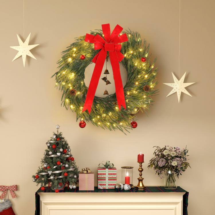 Alt View 2. PULUZ - 36 Inch Christmas Wreath for Front Door with LED Lights, Prelit Christmas Wreath with 8 Modes and Ornaments - Green.