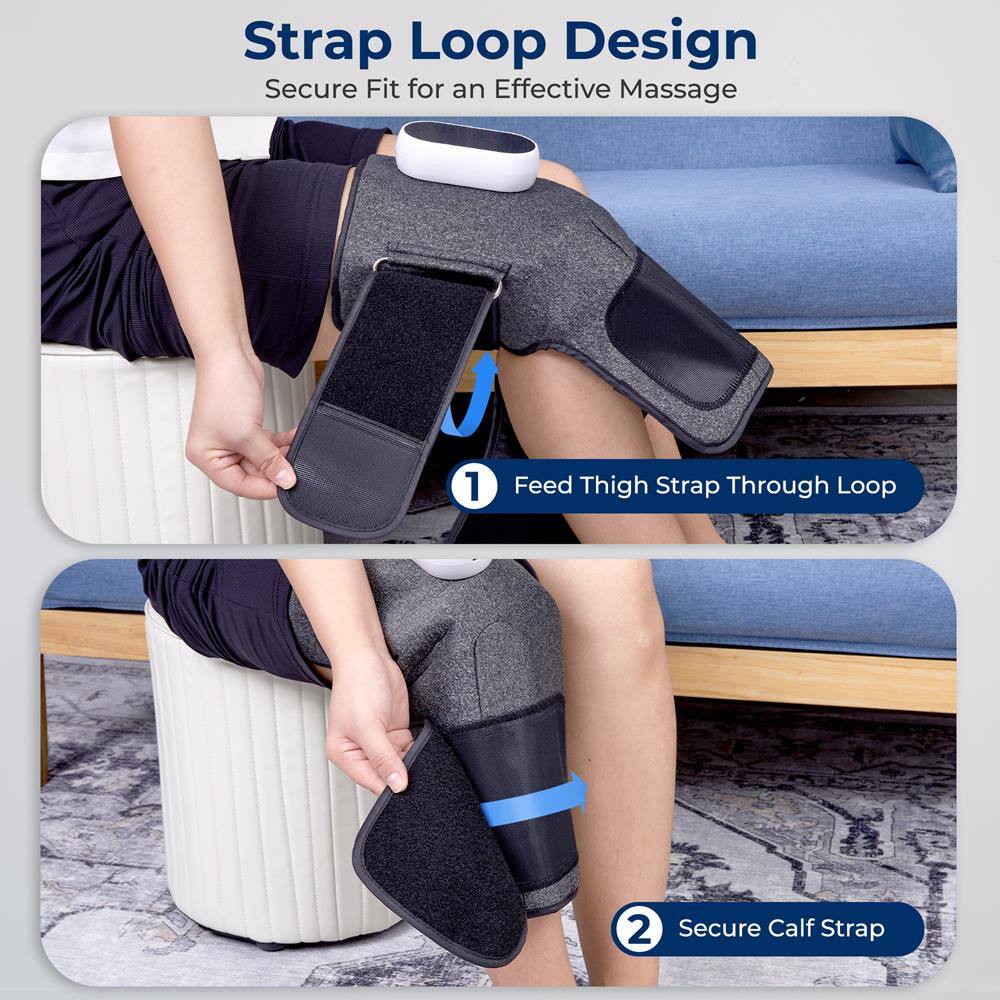 Strap Loop Design  
Secure Fit for an Effective Massage  

1. Feed Thigh Strap Through Loop  
2. Secure Calf Strap