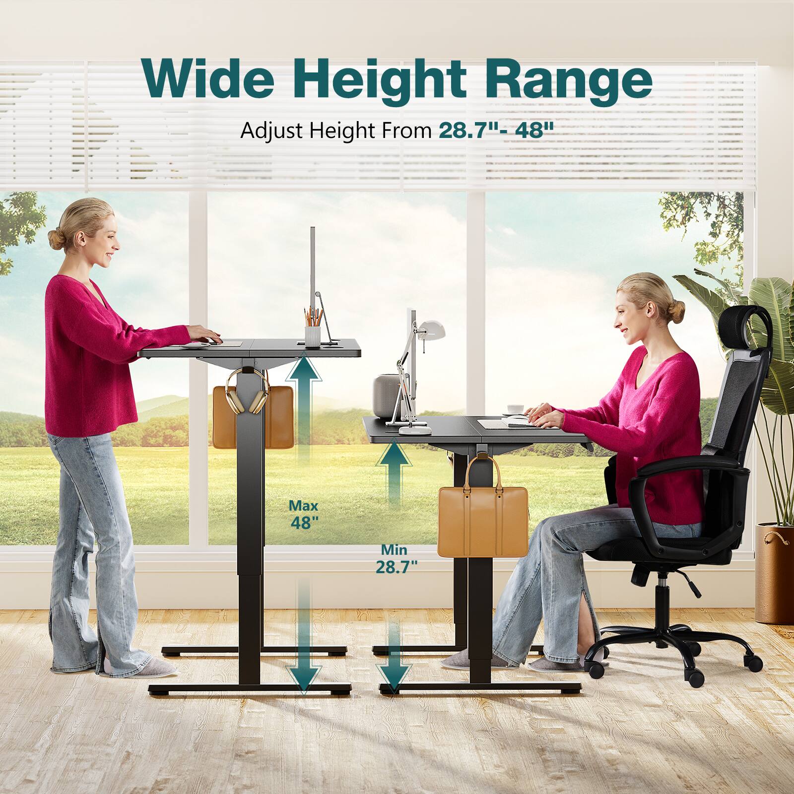 Wide Height Range
Adjust Height From 28.7"- 48"
Max 48"
Min 28.7"