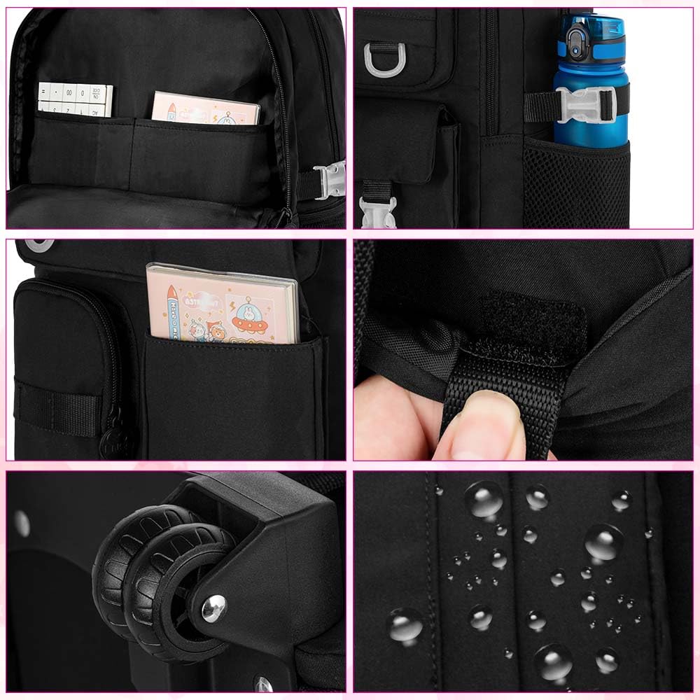 Alt View 1. Live At Space - Rolling Backpack For Women  21 Inch Roller Wheels School Bookbag Wheeled Suitcase Backpacks With Lunch Bag Teen - Black - Red.