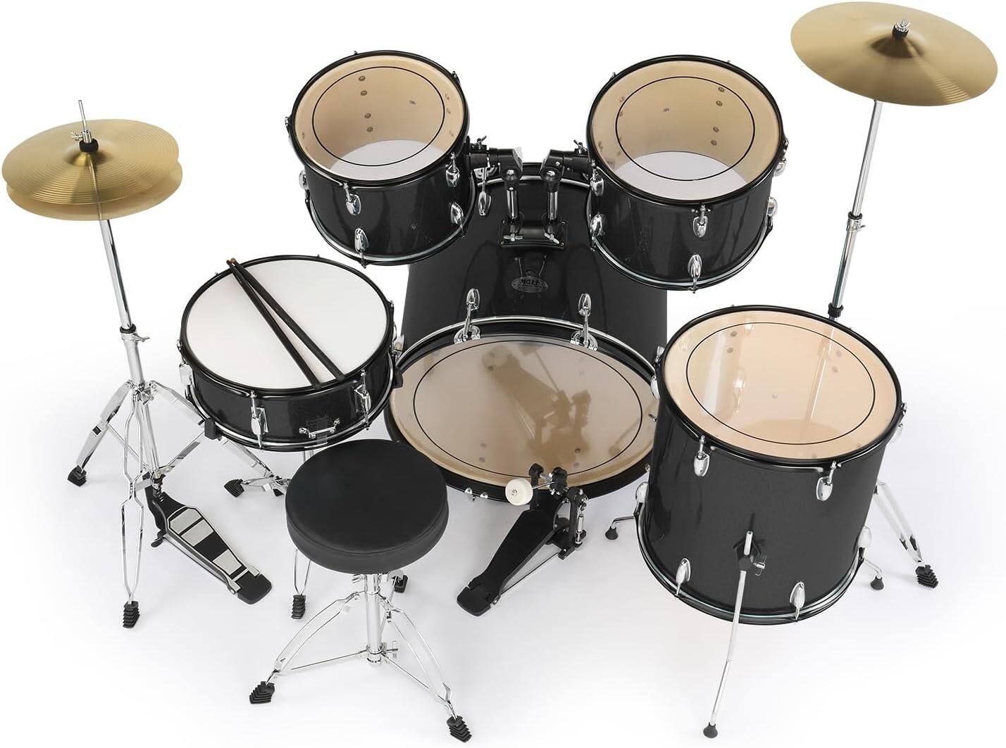 Alt View 2. Winado - 22 Inch Adult Drum Set, 5-Piece Full-Size Drums Kit with Cymbal Stands, Hi-hat Stand, Sticks, Drum Pedal, Stool & Floor.