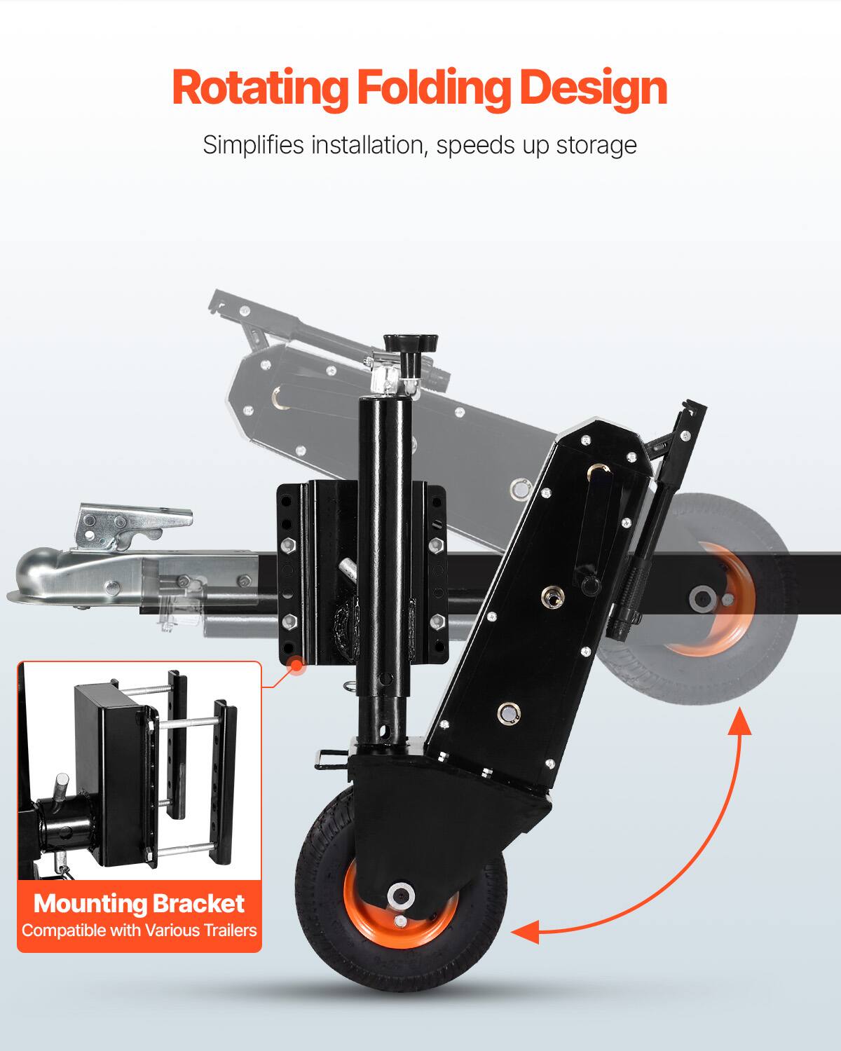 Rotating Folding Design: Simplifies installation, speeds up storage. Mounting Bracket: Compatible with various trailers.